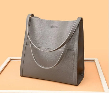 Solid color simple genuine leather shoulder bag