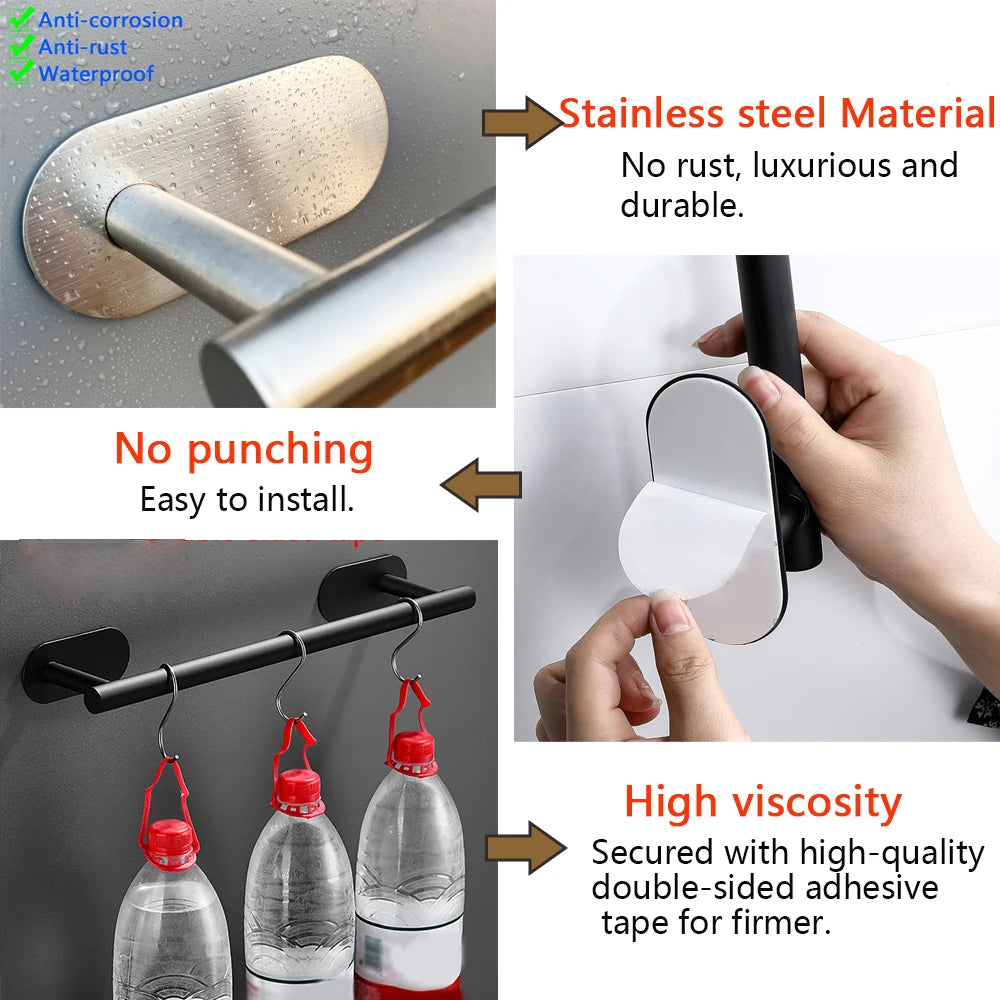 4Pcs/Set Towel Holder Toilet Paper Holder Bathroom Accessories Adhesive Hooks Wall Coat Hanger Kitchen Storages Napkin Dispenser